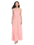 Long A-Line Square Sleeveless Salmon Chiffon Bridesmaid Dress Aldridge