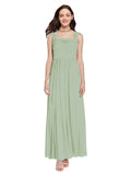 Long A-Line Square Sleeveless Smoke Green Chiffon Bridesmaid Dress Aldridge