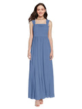 Long A-Line Square Sleeveless Windsor Blue Chiffon Bridesmaid Dress Aldridge