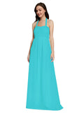 Long A-Line Sweetheart Halter Sleeveless Aqua Chiffon Bridesmaid Dress Lottie