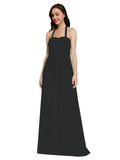 Long A-Line Sweetheart Halter Sleeveless Black Chiffon Bridesmaid Dress Lottie