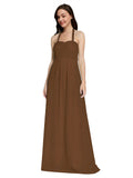 Long A-Line Sweetheart Halter Sleeveless Brown Chiffon Bridesmaid Dress Lottie