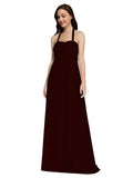 Long A-Line Sweetheart Halter Sleeveless Burgundy Gold Chiffon Bridesmaid Dress Lottie