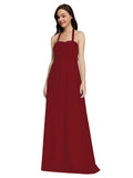 Long A-Line Sweetheart Halter Sleeveless Burgundy Chiffon Bridesmaid Dress Lottie