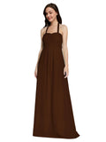 Long A-Line Sweetheart Halter Sleeveless Chocolate Chiffon Bridesmaid Dress Lottie