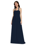 Long A-Line Sweetheart Halter Sleeveless Dark Navy Chiffon Bridesmaid Dress Lottie