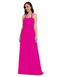 Long A-Line Sweetheart Halter Sleeveless Fuchsia Chiffon Bridesmaid Dress Lottie