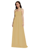 Long A-Line Sweetheart Halter Sleeveless Gold Chiffon Bridesmaid Dress Lottie