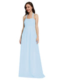 Long A-Line Sweetheart Halter Sleeveless Light Sky Blue Chiffon Bridesmaid Dress Lottie