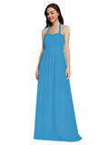 Long A-Line Sweetheart Halter Sleeveless Peacock Blue Chiffon Bridesmaid Dress Lottie