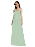 Long A-Line Sweetheart Halter Sleeveless Sage Chiffon Bridesmaid Dress Lottie