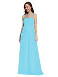 Long A-Line Sweetheart Halter Sleeveless Sky Blue Chiffon Bridesmaid Dress Lottie