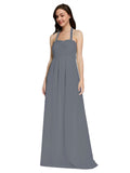 Long A-Line Sweetheart Halter Sleeveless Slate Grey Chiffon Bridesmaid Dress Lottie