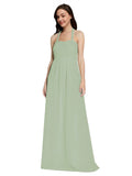 Long A-Line Sweetheart Halter Sleeveless Smoke Green Chiffon Bridesmaid Dress Lottie