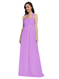 Long A-Line Sweetheart Halter Sleeveless Violet Chiffon Bridesmaid Dress Lottie