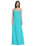 Long A-Line Spaghetti Straps Sleeveless Aqua Chiffon Bridesmaid Dress Owen