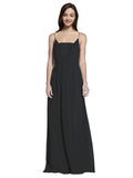 Long A-Line Spaghetti Straps Sleeveless Black Chiffon Bridesmaid Dress Owen