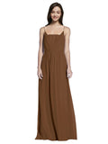 Long A-Line Spaghetti Straps Sleeveless Brown Chiffon Bridesmaid Dress Owen