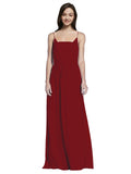 Long A-Line Spaghetti Straps Sleeveless Burgundy Chiffon Bridesmaid Dress Owen