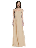 Long A-Line Spaghetti Straps Sleeveless Champagne Chiffon Bridesmaid Dress Owen