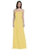 Long A-Line Spaghetti Straps Sleeveless Daffodil Chiffon Bridesmaid Dress Owen