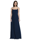 Long A-Line Spaghetti Straps Sleeveless Dark Navy Chiffon Bridesmaid Dress Owen