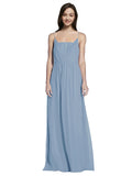 Long A-Line Spaghetti Straps Sleeveless Dusty Blue Chiffon Bridesmaid Dress Owen