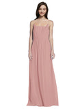 Long A-Line Spaghetti Straps Sleeveless Dusty Pink Chiffon Bridesmaid Dress Owen