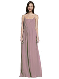 Long A-Line Spaghetti Straps Sleeveless Dusty Rose Chiffon Bridesmaid Dress Owen