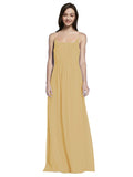 Long A-Line Spaghetti Straps Sleeveless Gold Chiffon Bridesmaid Dress Owen