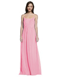 Long A-Line Spaghetti Straps Sleeveless Hot Pink Chiffon Bridesmaid Dress Owen