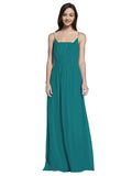 Long A-Line Spaghetti Straps Sleeveless Hunter Chiffon Bridesmaid Dress Owen