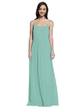 Long A-Line Spaghetti Straps Sleeveless Jade Chiffon Bridesmaid Dress Owen