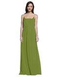 Long A-Line Spaghetti Straps Sleeveless Olive Green Chiffon Bridesmaid Dress Owen