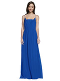 Long A-Line Spaghetti Straps Sleeveless Royal Blue Chiffon Bridesmaid Dress Owen