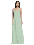 Long A-Line Spaghetti Straps Sleeveless Sage Chiffon Bridesmaid Dress Owen