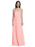 Long A-Line Spaghetti Straps Sleeveless Salmon Chiffon Bridesmaid Dress Owen