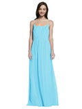 Long A-Line Spaghetti Straps Sleeveless Sky Blue Chiffon Bridesmaid Dress Owen