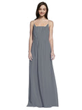 Long A-Line Spaghetti Straps Sleeveless Slate Grey Chiffon Bridesmaid Dress Owen