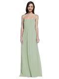 Long A-Line Spaghetti Straps Sleeveless Smoke Green Chiffon Bridesmaid Dress Owen