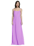 Long A-Line Spaghetti Straps Sleeveless Violet Chiffon Bridesmaid Dress Owen