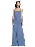 Long A-Line Spaghetti Straps Sleeveless Windsor Blue Chiffon Bridesmaid Dress Owen