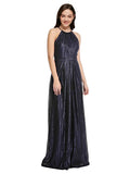 Dark Navy High Neck Halter Long Sleeveless Sequin Bridesmaid Dress Duran