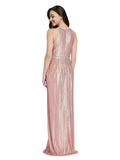 Rose Gold High Neck Halter Long Sleeveless Sequin Bridesmaid Dress Duran