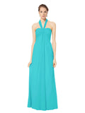 Long Empire Halter Sleeveless Aqua Chiffon Bridesmaid Dress Kennedy