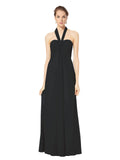 Long Empire Halter Sleeveless Black Chiffon Bridesmaid Dress Kennedy