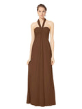 Long Empire Halter Sleeveless Brown Chiffon Bridesmaid Dress Kennedy