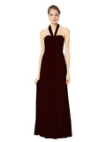 Long Empire Halter Sleeveless Burgundy Gold Chiffon Bridesmaid Dress Kennedy