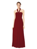 Long Empire Halter Sleeveless Burgundy Chiffon Bridesmaid Dress Kennedy