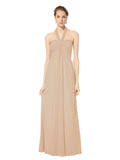 Long Empire Halter Sleeveless Champagne Chiffon Bridesmaid Dress Kennedy